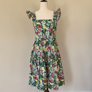 Eliza J Green Floral Midi Dress with Ruffle Sleeves